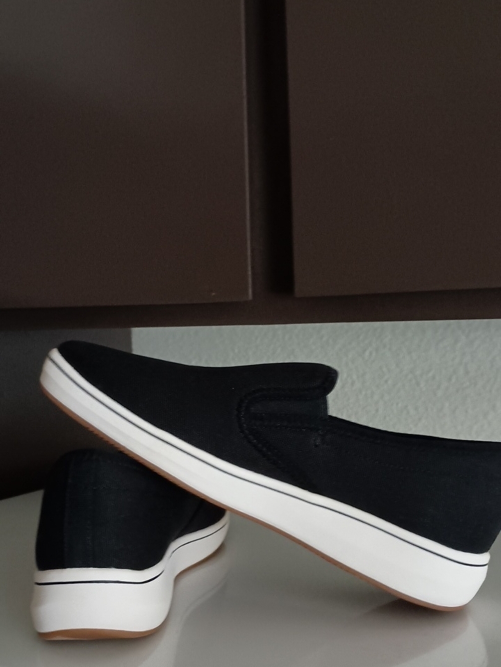 Women's Clarks Cloudsteppers Black Canvas Slip-On Sneakers with White Midsole